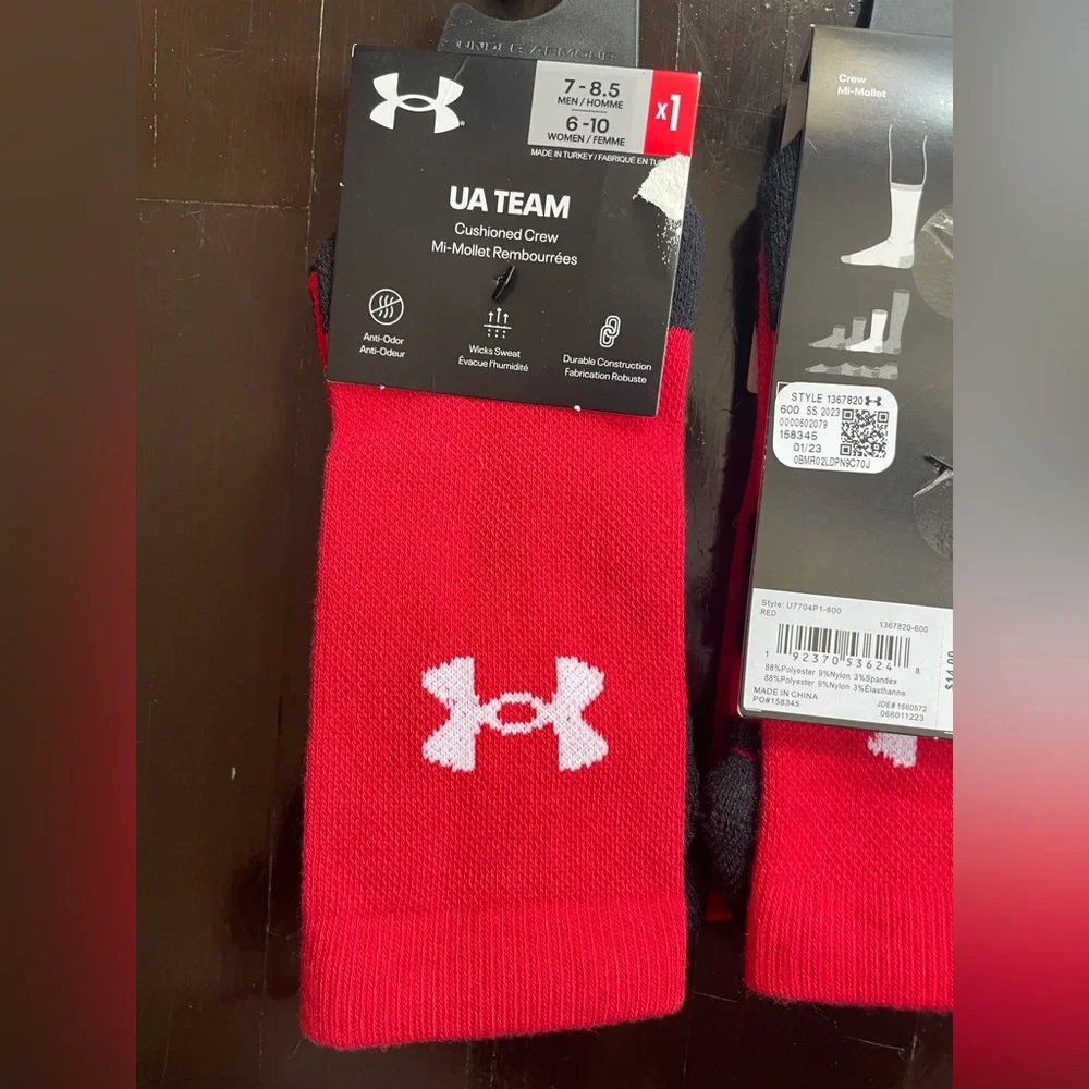 Under Armour Men's Red and Black Crew Socks